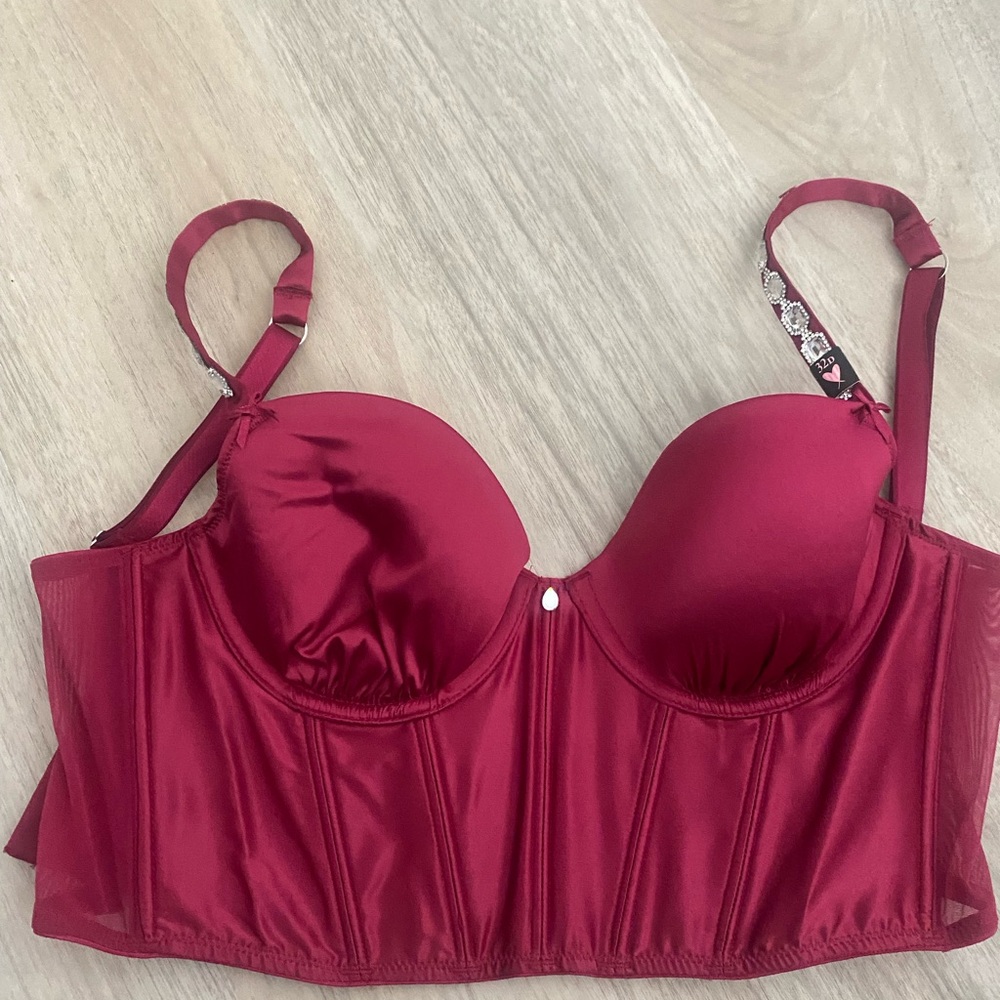 Victoria’s  Secret 32D Burgundy Bustier Bra NWT Valentine